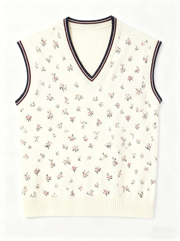 Pure Cotton Sleeveless V-Neck Knitted Vest